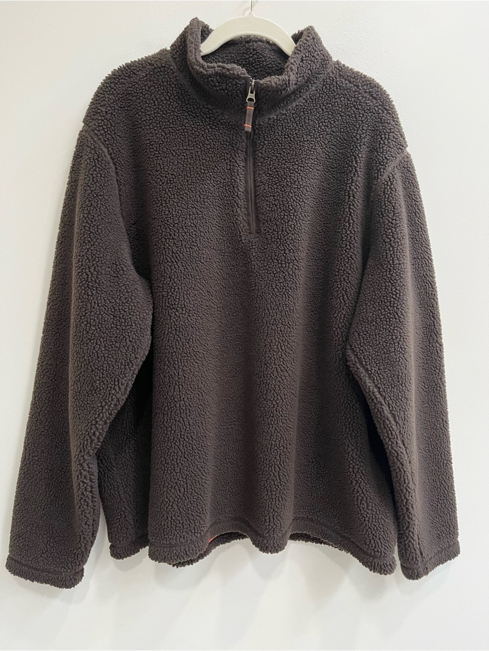 Lands' End chocolate brown sherpa fleece quarter-zip pullover cotton lining XL